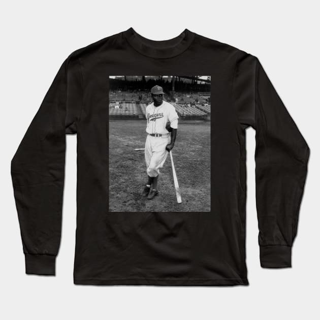 Jackie Robinson Halftone Long Sleeve T-Shirt by sumakis
